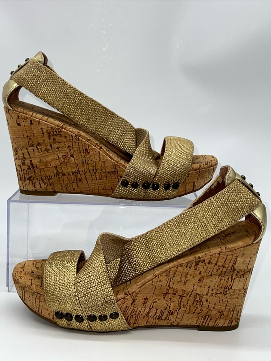 Lucky Brand Shoes - Lucky Brand Gold Metallic Canvas Upper Wedge Cork Heels Size 6.5